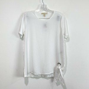 Women's White Side Tie Short Sleeve Top Blouse